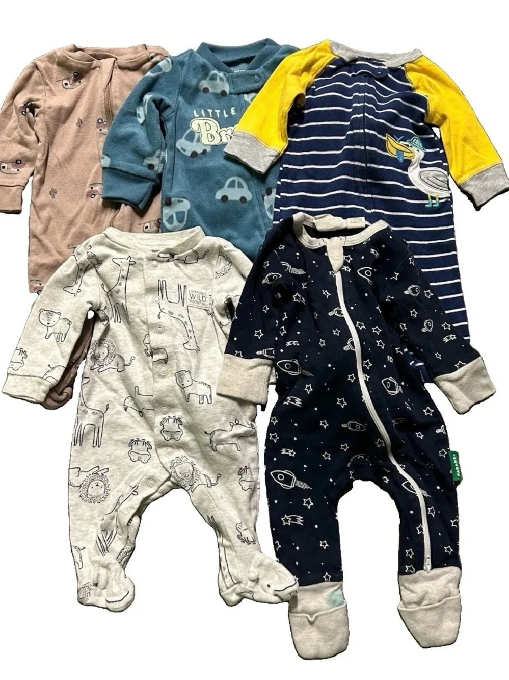 Baby Boy Footie Pajamas Little Brother Animals Space Size 0-3 Months